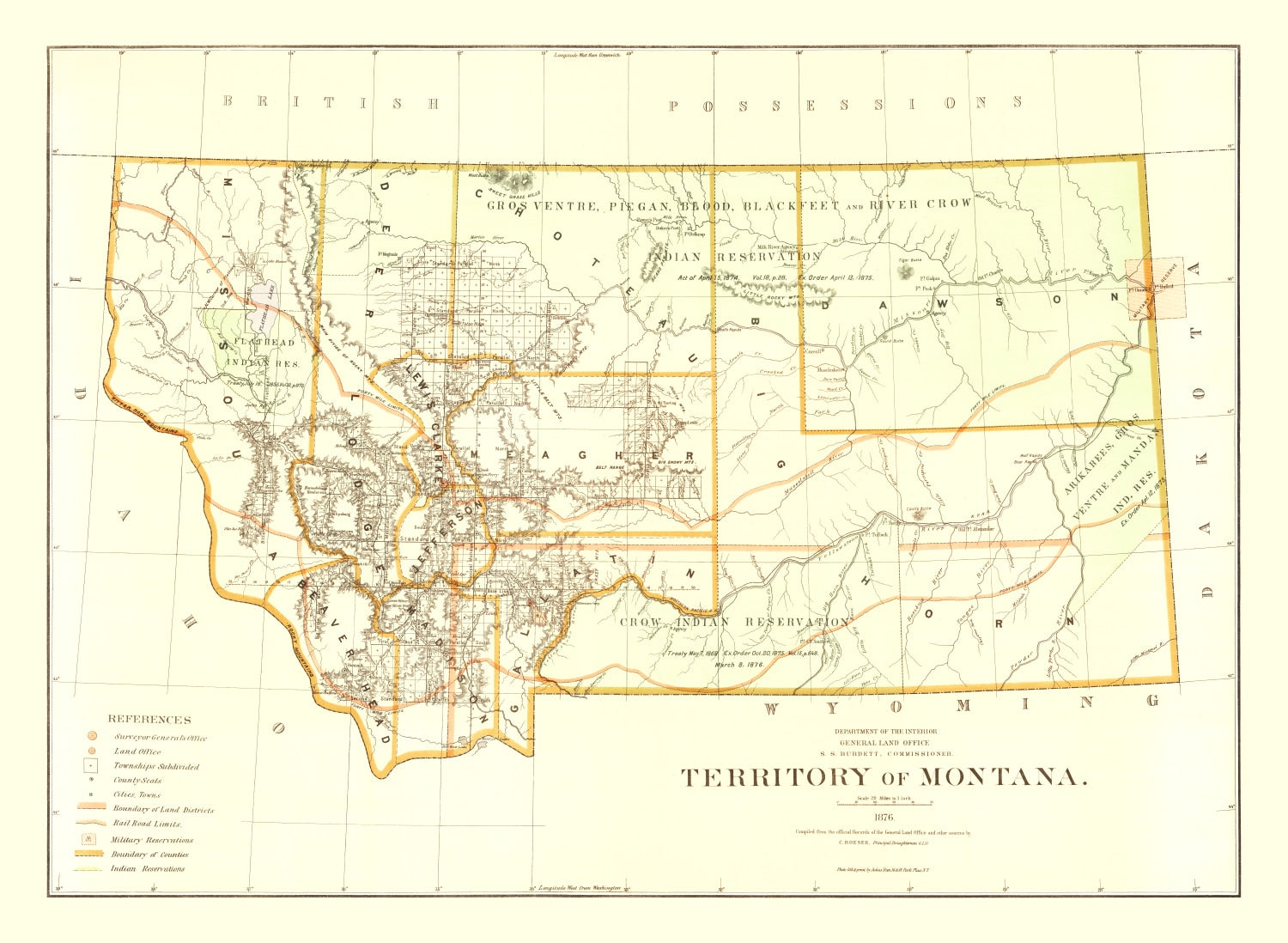 Vintage Map of Montana 1876