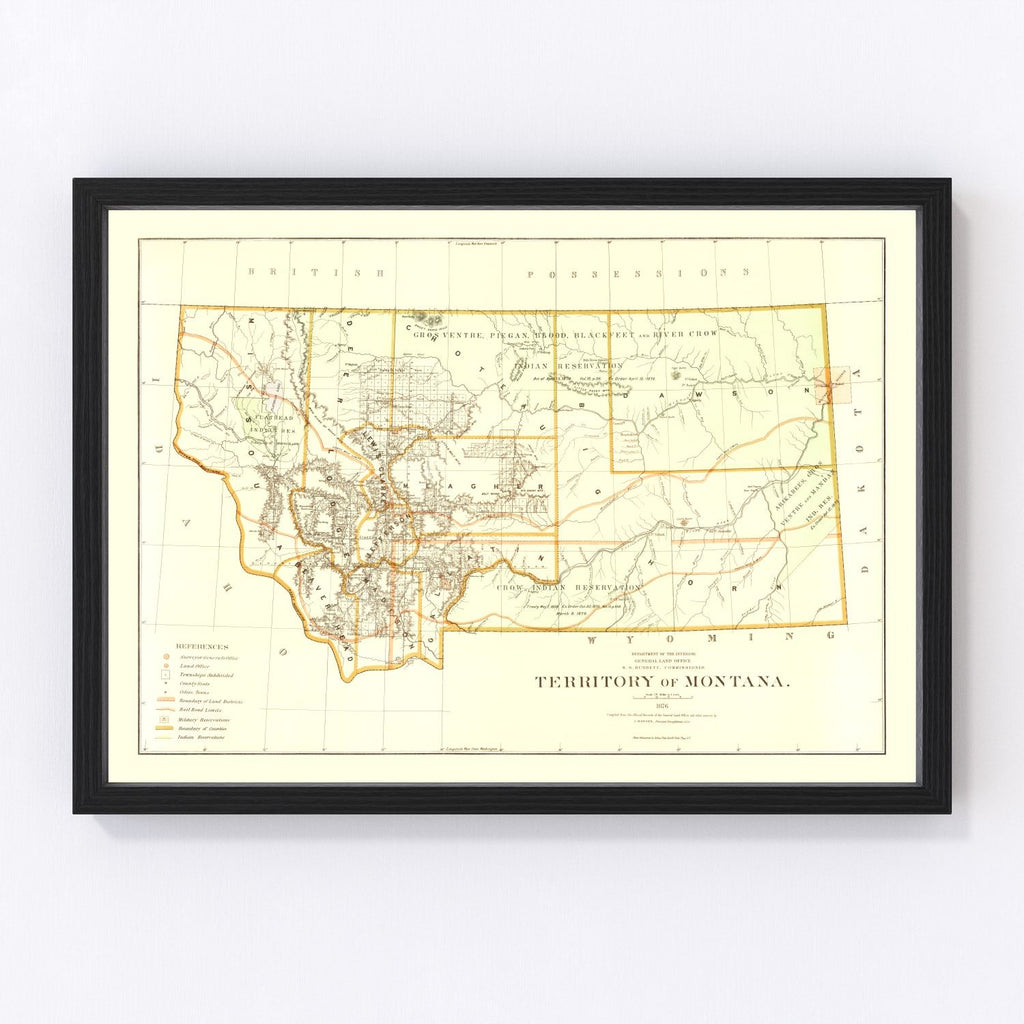 Vintage Map of Montana 1876