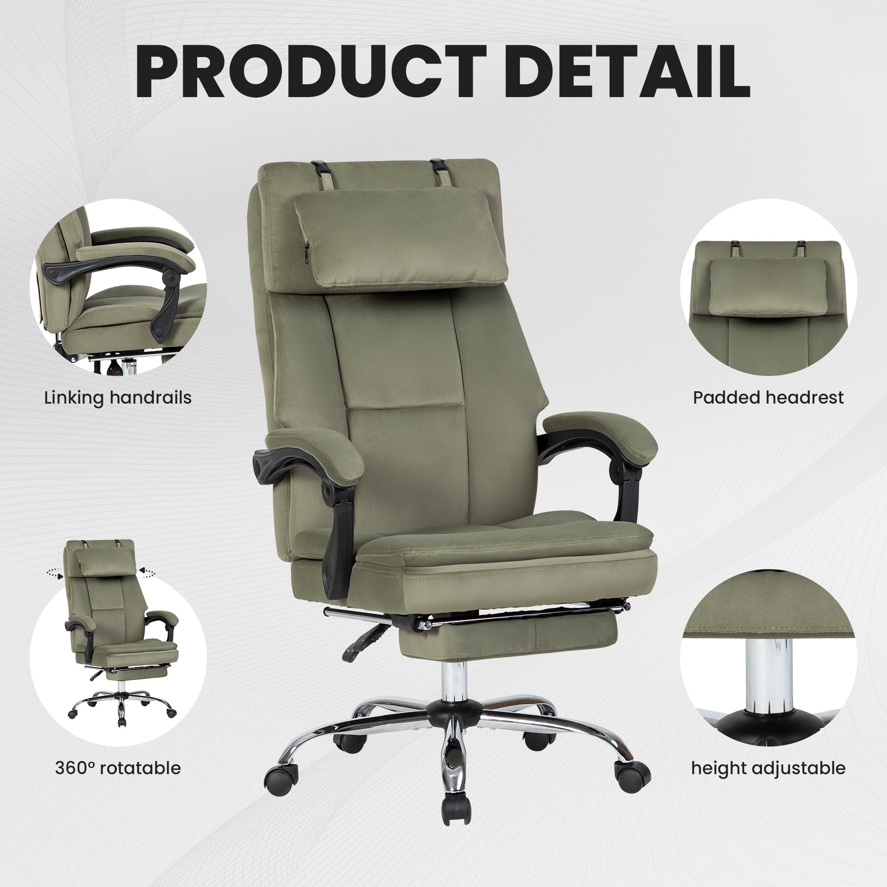 Office Chair, Big and Tall Executive Office Chair with Footrest & Removable Headrest, High Back Ergonomic Computer Desk Chair Work Chair With Comfortable Frosted Velvet (Green)