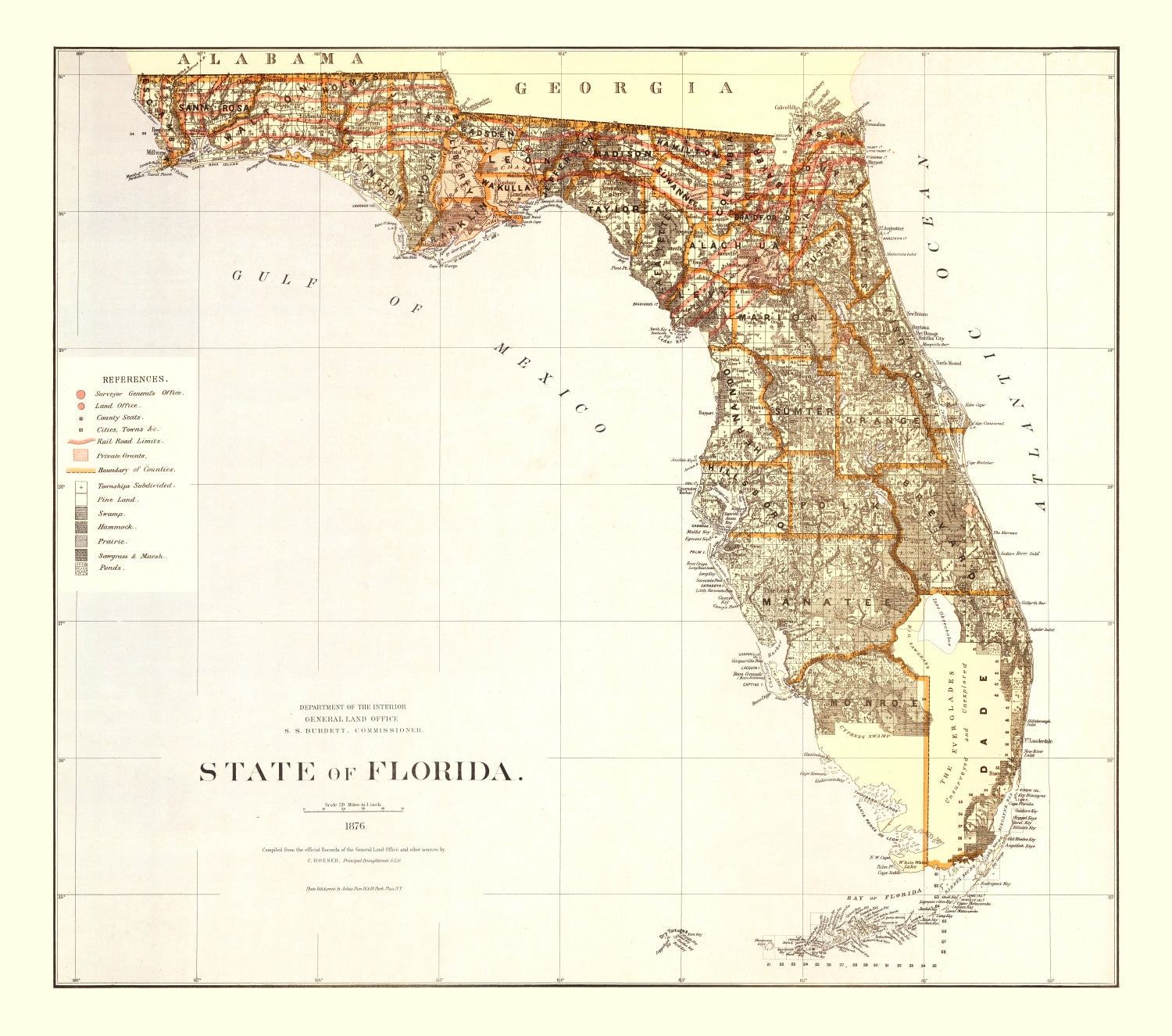 Vintage Map of Florida 1876