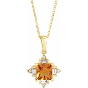 14K Yellow Natural Citrine & 1/5 CTW Natural Diamond Geometric 16-18" Necklace