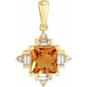 14K Yellow Gold Natural Citrine & 1/5 CTW Natural Diamond Geometric Pendant