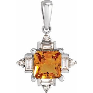 14K White Gold Natural Citrine & 1/5 CTW Natural Diamond Geometric Pendant