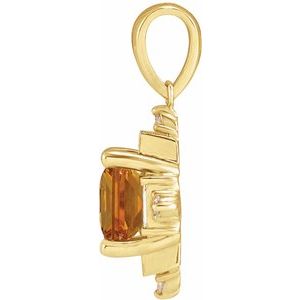 14K Yellow Natural Citrine & 1/5 CTW Natural Diamond Geometric Pendant