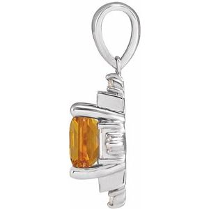 14K White Gold Natural Citrine & 1/5 CTW Natural Diamond Geometric Pendant