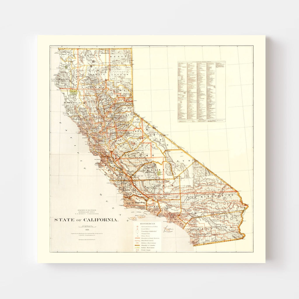Vintage Map of California 1876
