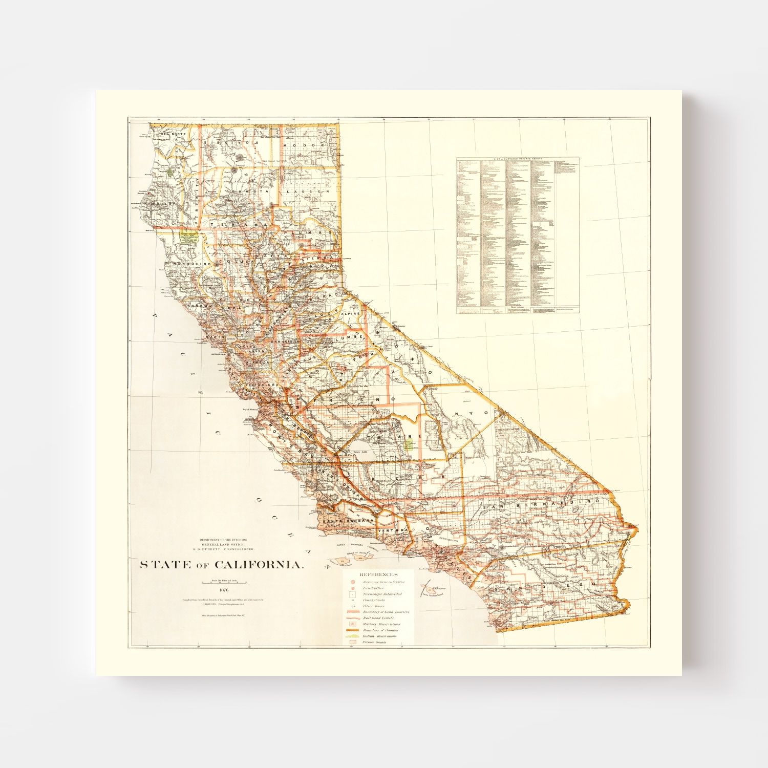 Vintage Map of California 1876