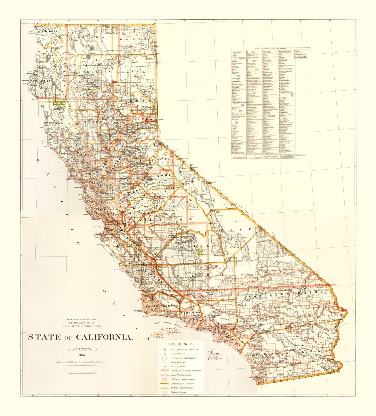 Vintage Map of California 1876