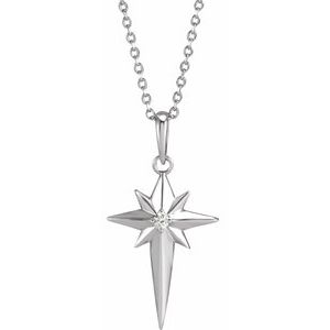 Platinum .03 CT Natural Diamond Star Cross 16-18" Necklace