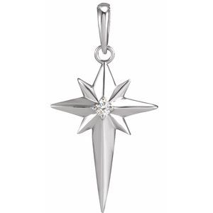 14K White Gold .03 CT Natural Diamond Star Cross Pendant