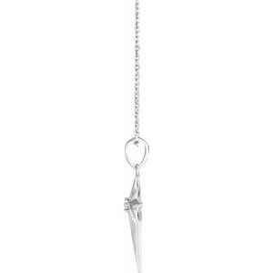 14K White Gold .03 CT Natural Diamond Star Cross 16-18" Necklace