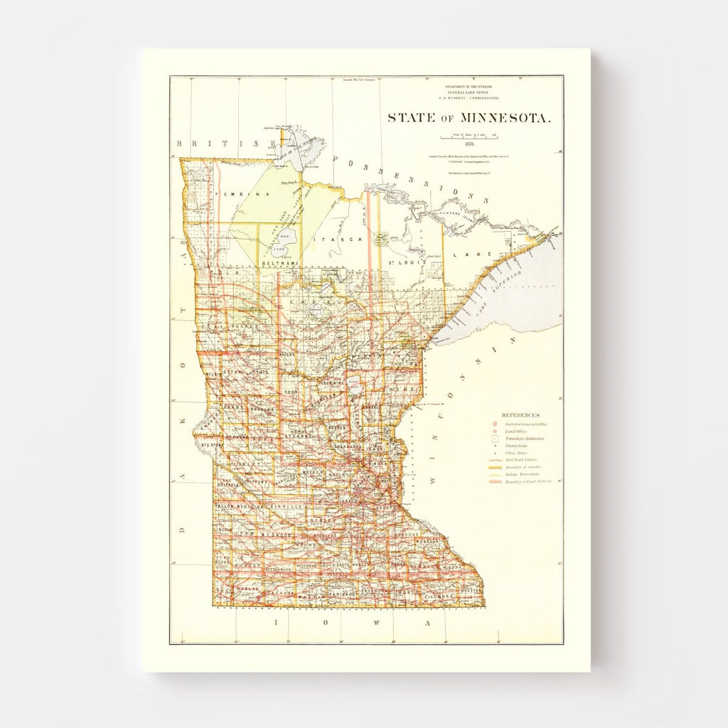 Vintage Map of Minnesota 1876