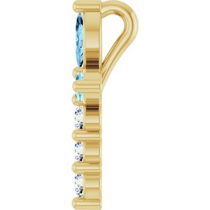 14K Yellow Gold Natural Aquamarine & 1/10 CTW Natural Diamond Cross Pendant