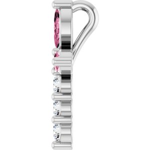 Sterling Silver Natural Pink Tourmaline & 1/10 CTW Natural Diamond Cross Pendant