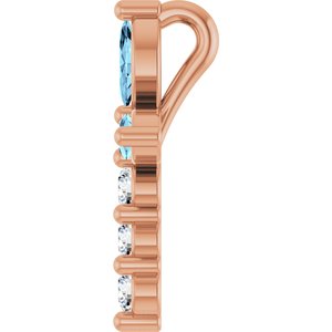 14K Rose Gold Natural Aquamarine & 1/10 CTW Natural Diamond Cross Pendant