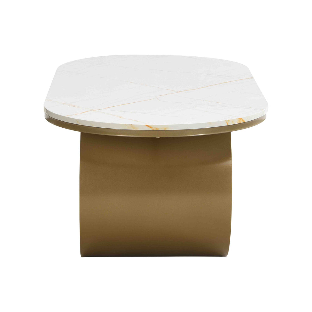 Luxury Modern Oval Coffee Table, 47.24'' Coffee Table with Storage Drawer, Faux Marble Top, Golden Metal Center Table for Living Room