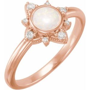14K Rose Gold Natural White Opal & 1/10 CTW Natural Diamond Halo-Style Ring