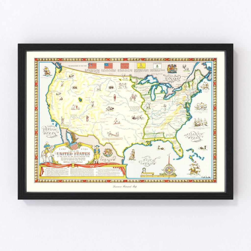 Vintage Revolutionary War Map of the United States