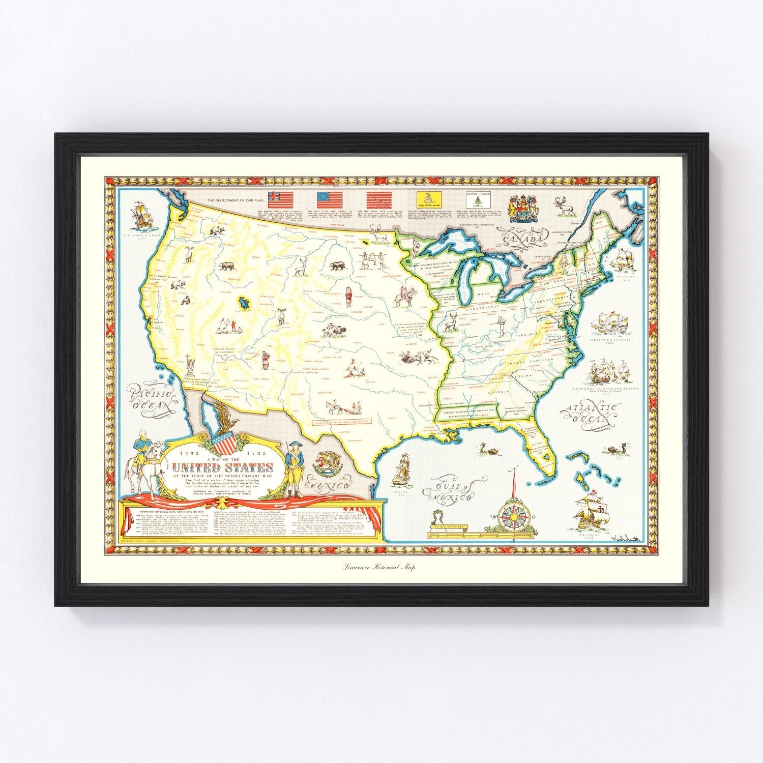 Vintage Revolutionary War Map of the United States