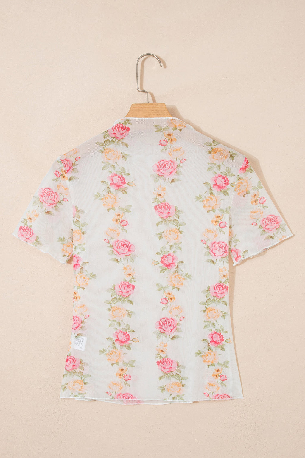 Floral Mesh Mock Neck Short Sleeve Top