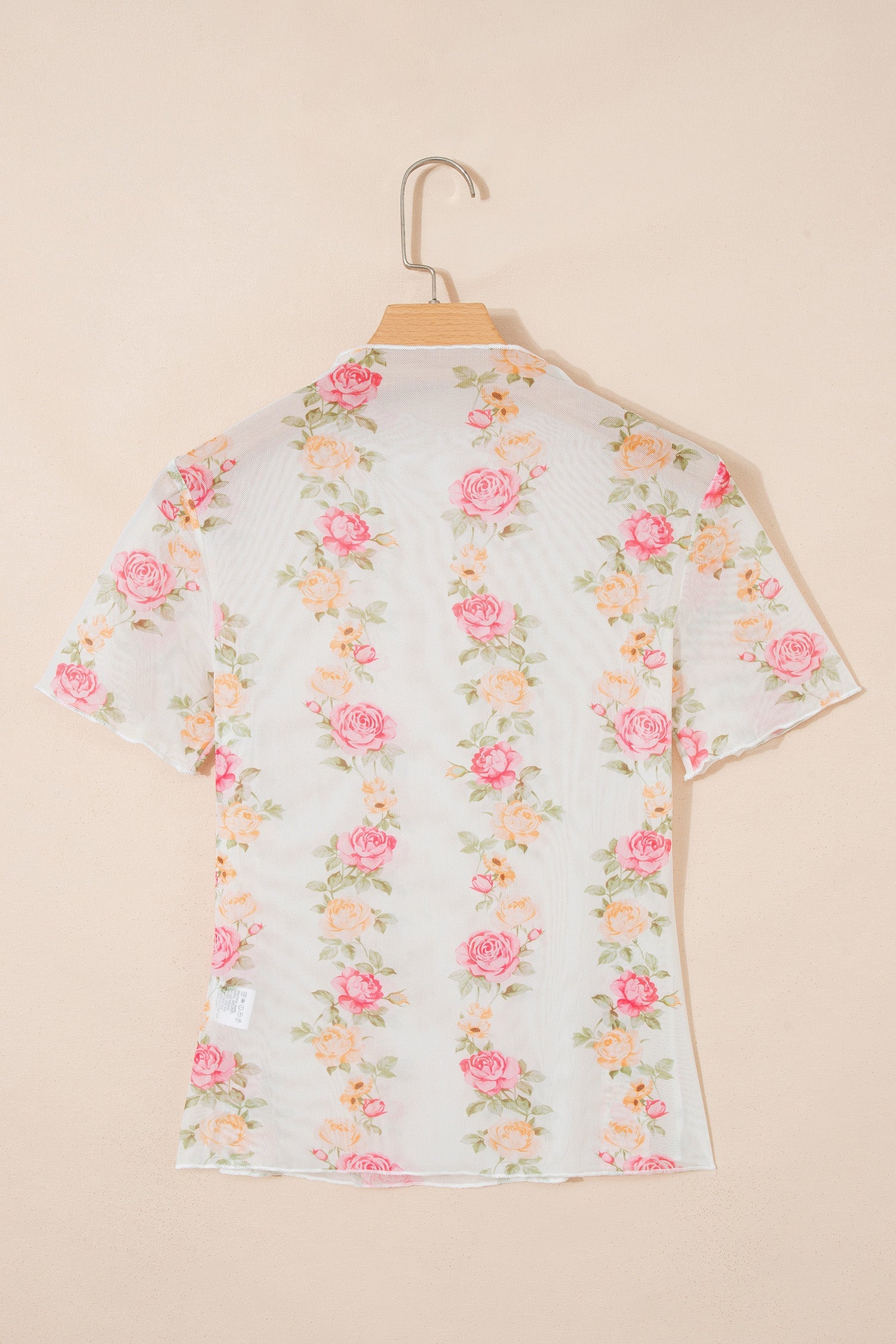 Floral Mesh Mock Neck Short Sleeve Top
