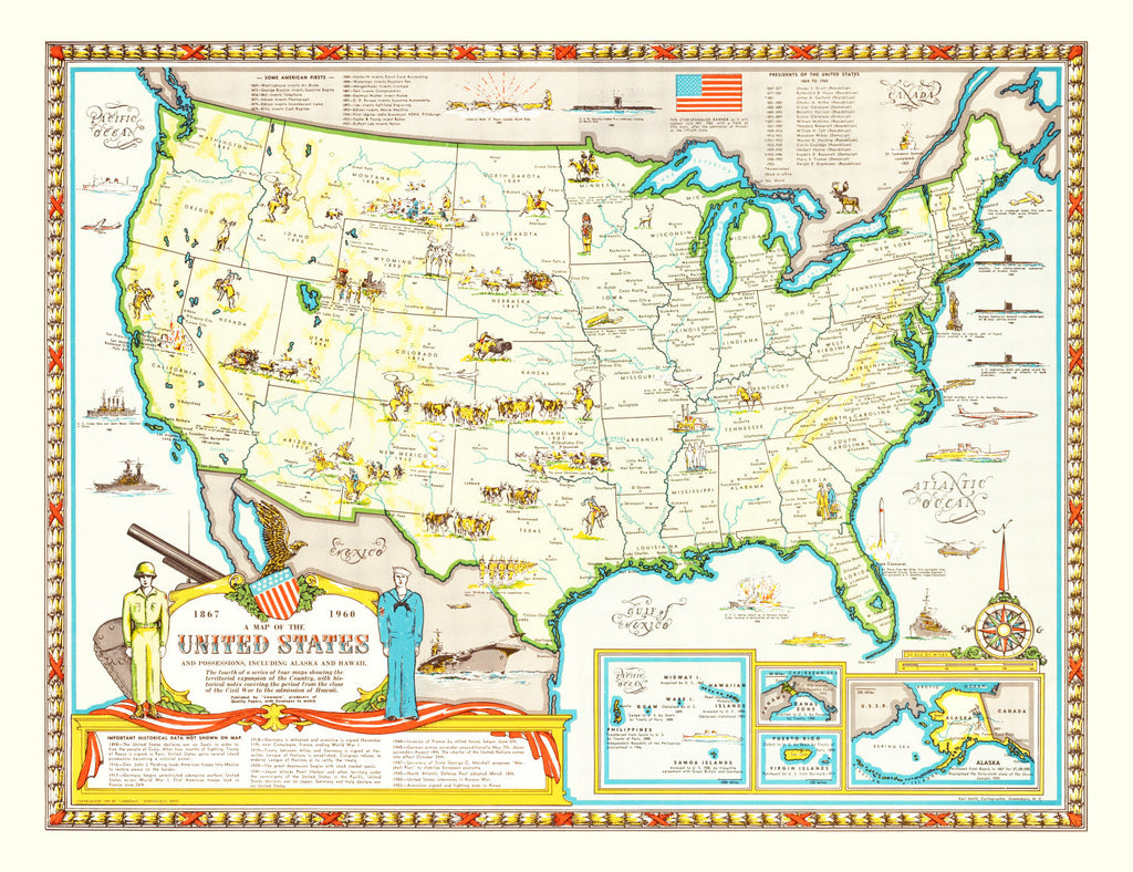 Vintage Map of United States 1959