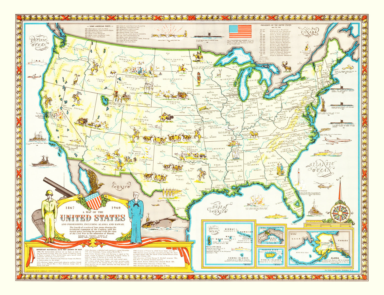 Vintage Map of United States 1959