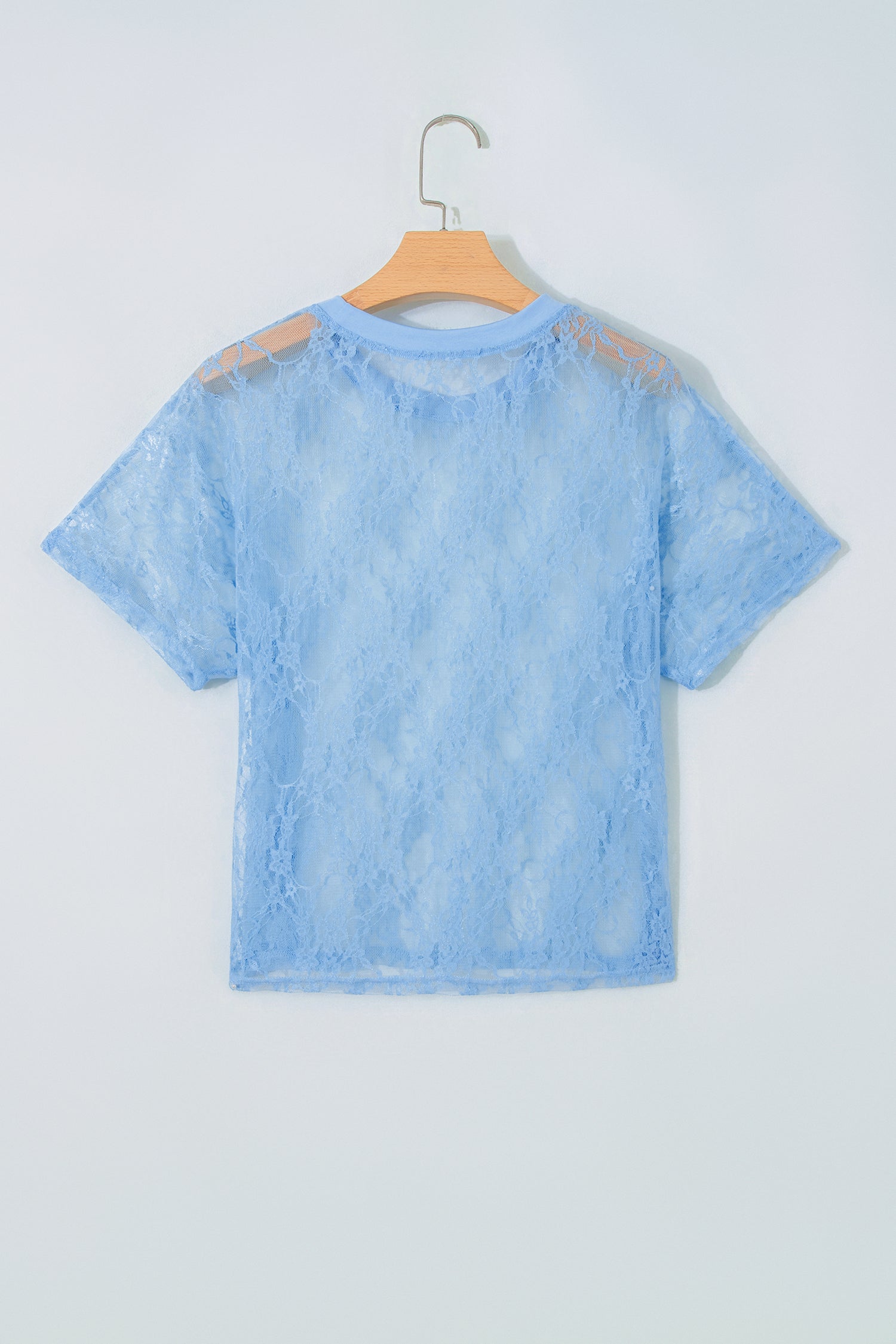 Solid Sheer Lace Short Sleeve Boxy Tee