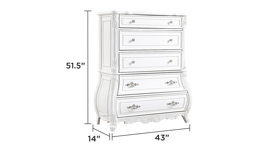 Opulence Modern Style 5 Pc Queen Bedroom Set Made with Wood in Pearl White