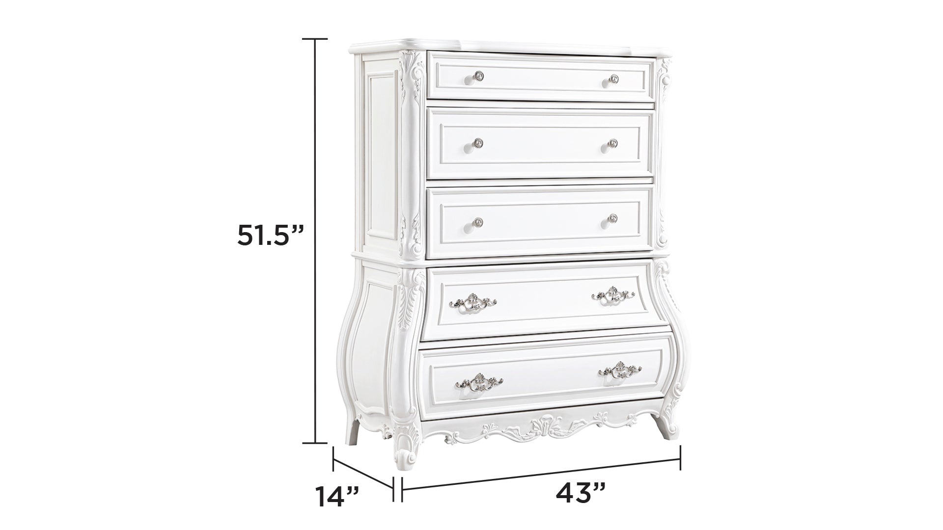 Opulence Modern Style 5 Pc King Bedroom Set Made with Wood in Pearl White