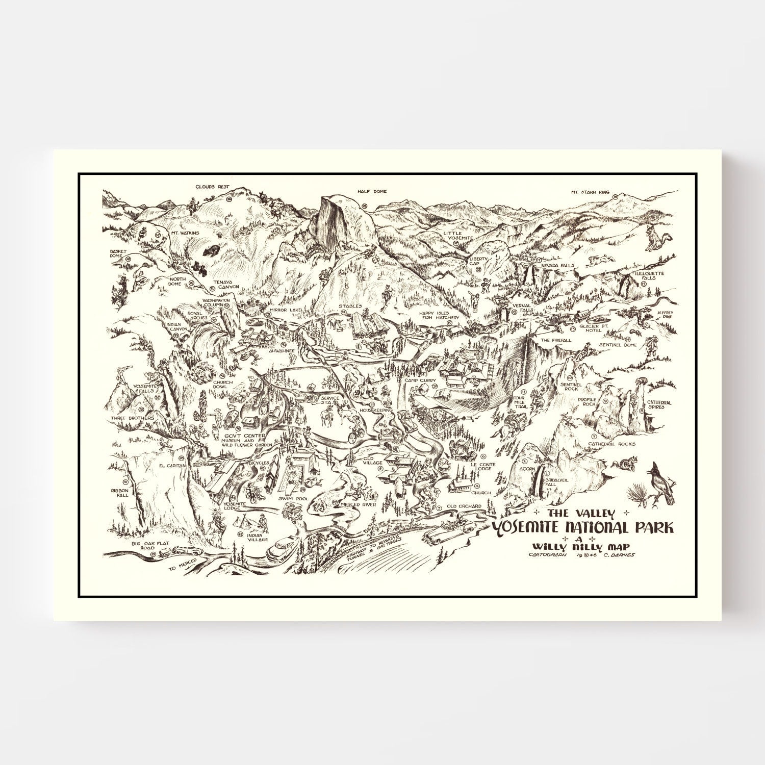Vintage Map of Yosemite National Park, 1946
