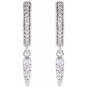14K White Gold 1/5 CTW Natural Diamond Hinged Hoop Spike Earrings – image 2