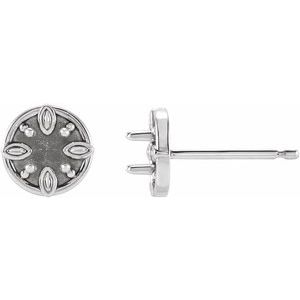 Platinum 3 mm Round Floral-Inspired Earring Mounting