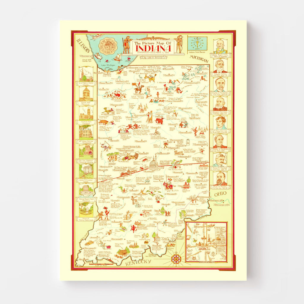 Vintage Map of Indiana 1932