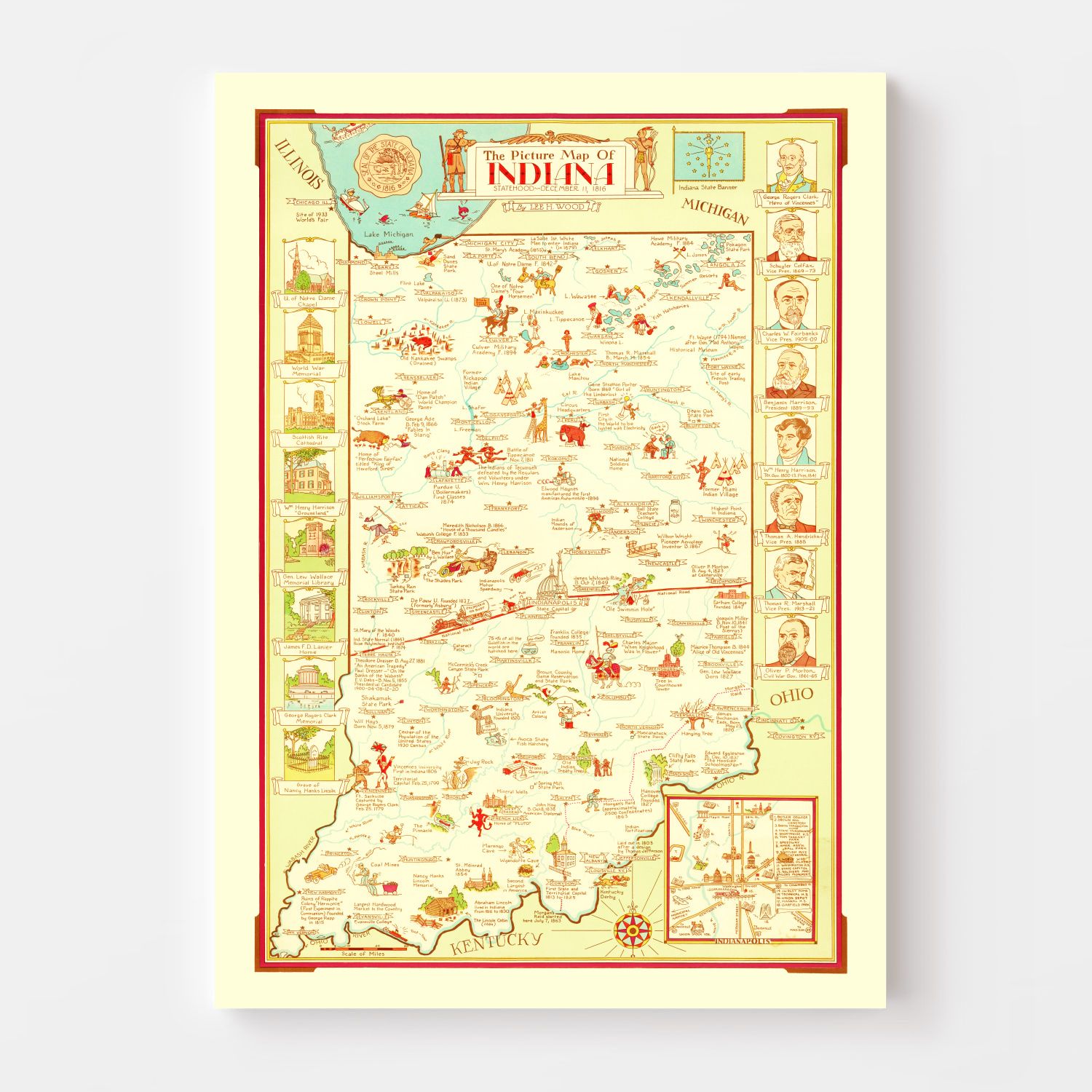 Vintage Map of Indiana 1932