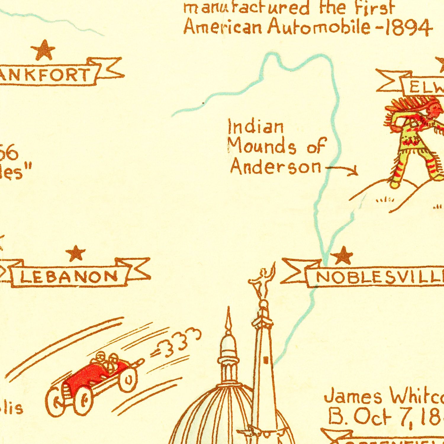 Vintage Map of Indiana 1932