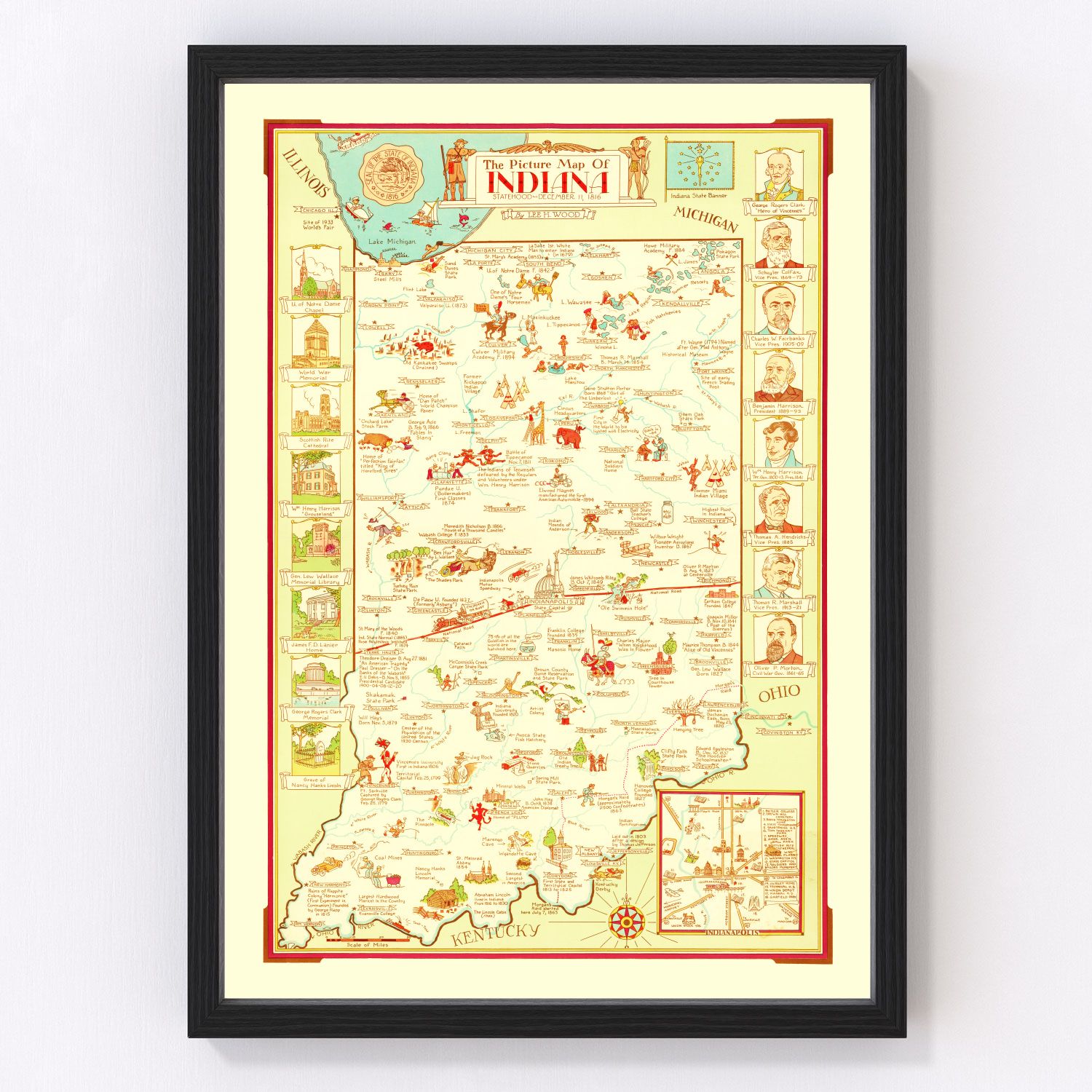 Vintage Map of Indiana 1932