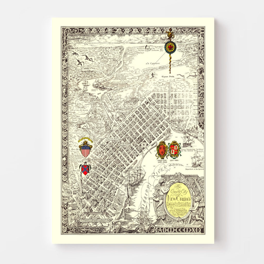 Vintage Map of New Orleans, Louisiana 1930