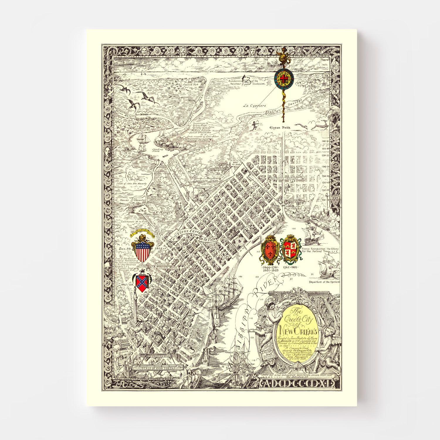 Vintage Map of New Orleans, Louisiana 1930
