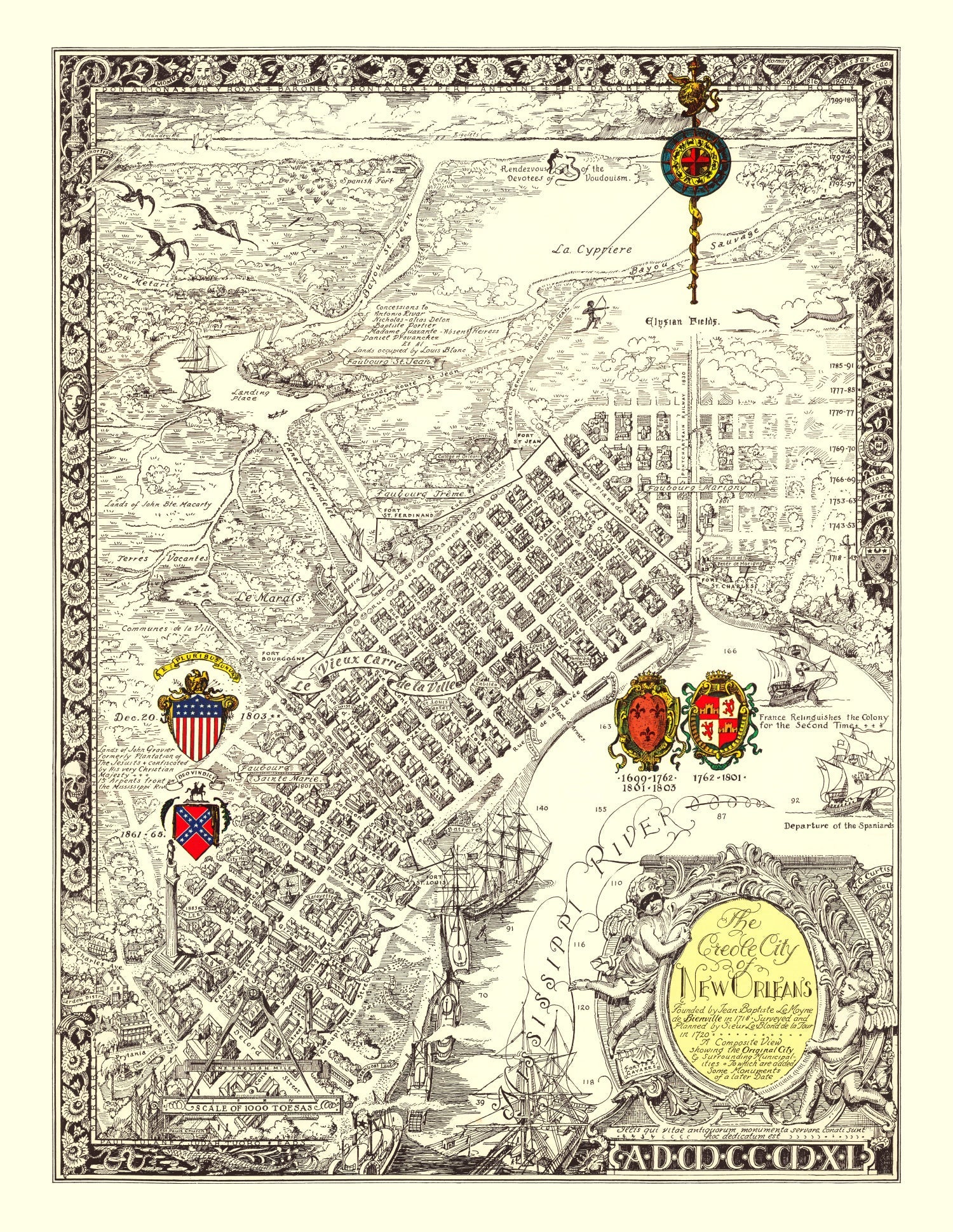Vintage Map of New Orleans, Louisiana 1930