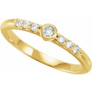14K Yellow Gold Natural Blue Sheen Moonstone & 1/6 CTW Natural Diamond Stackable Ring