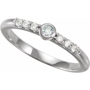 14K White Gold Natural Blue Sheen Moonstone & 1/6 CTW Natural Diamond Stackable Ring