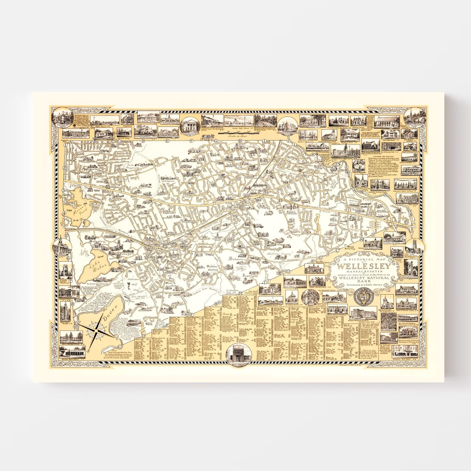 Vintage Map of Wellesley, Massachusetts 1960