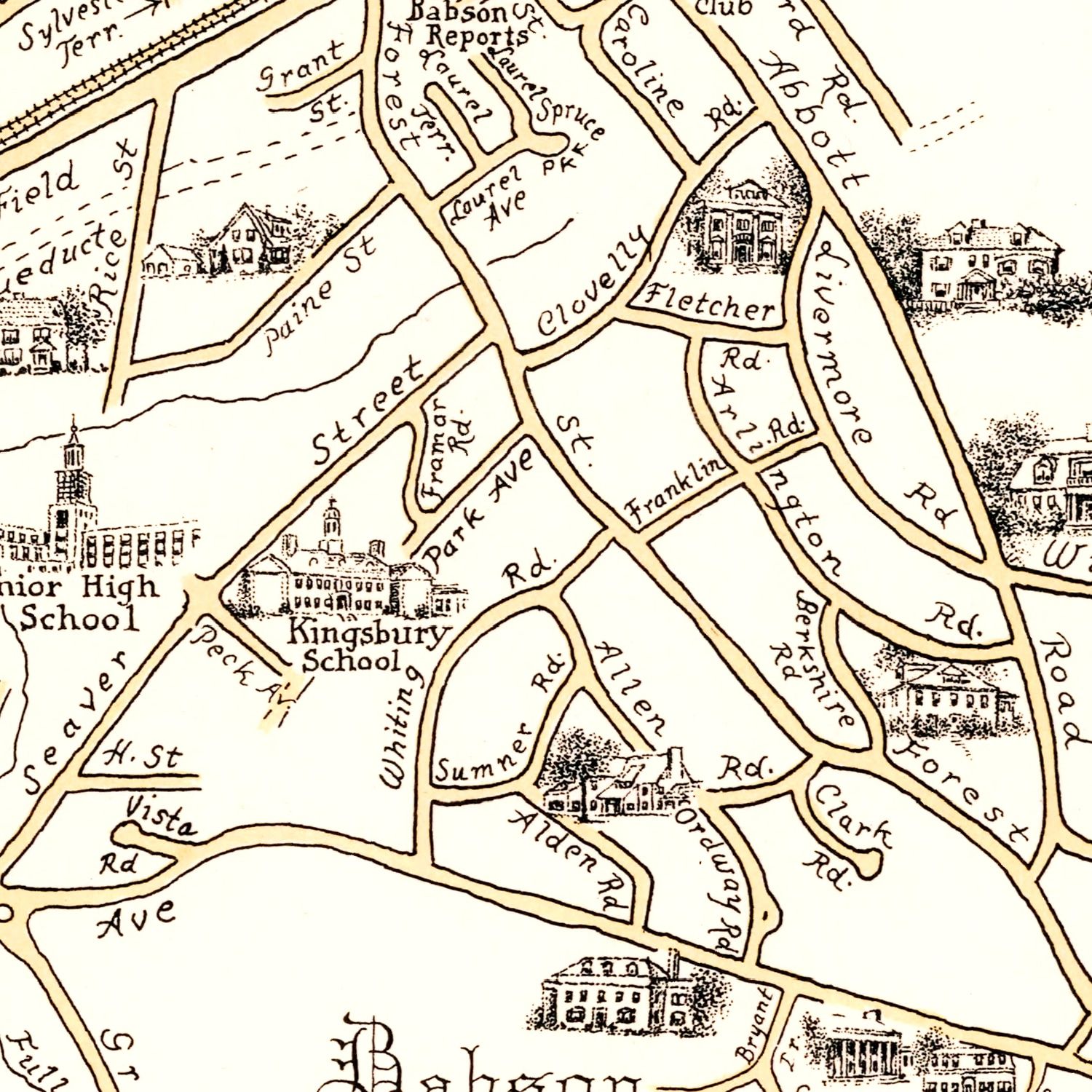 Vintage Map of Wellesley, Massachusetts 1960