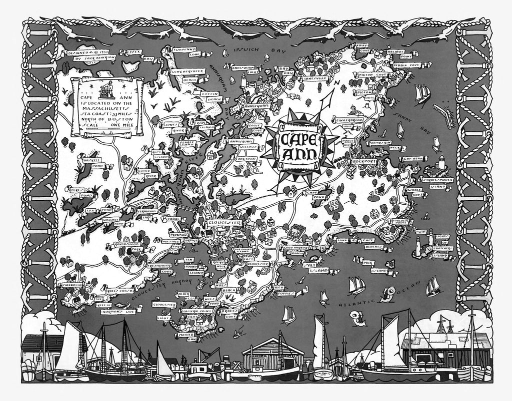 Vintage Map of Cape Ann, 1937