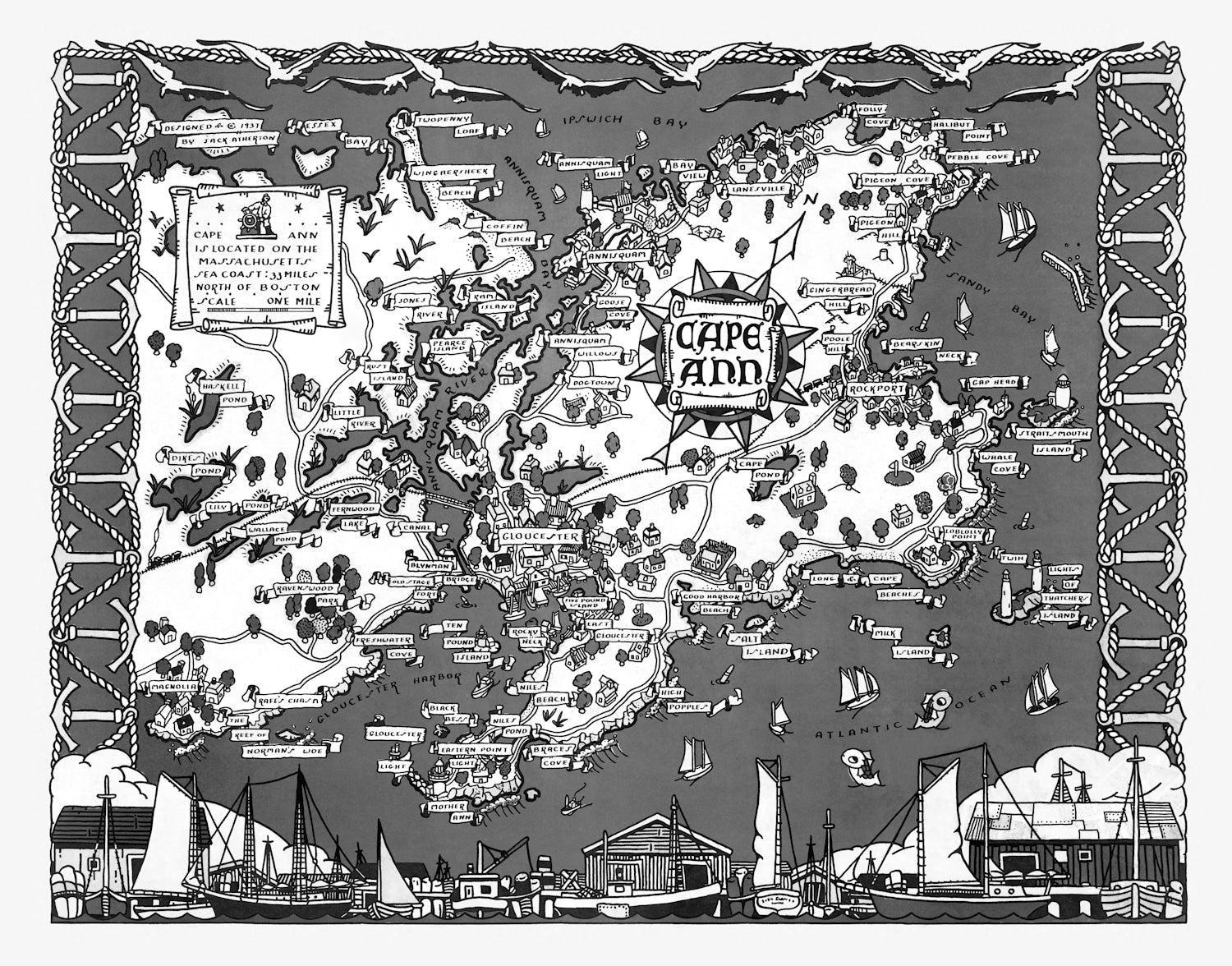 Vintage Map of Cape Ann, 1937