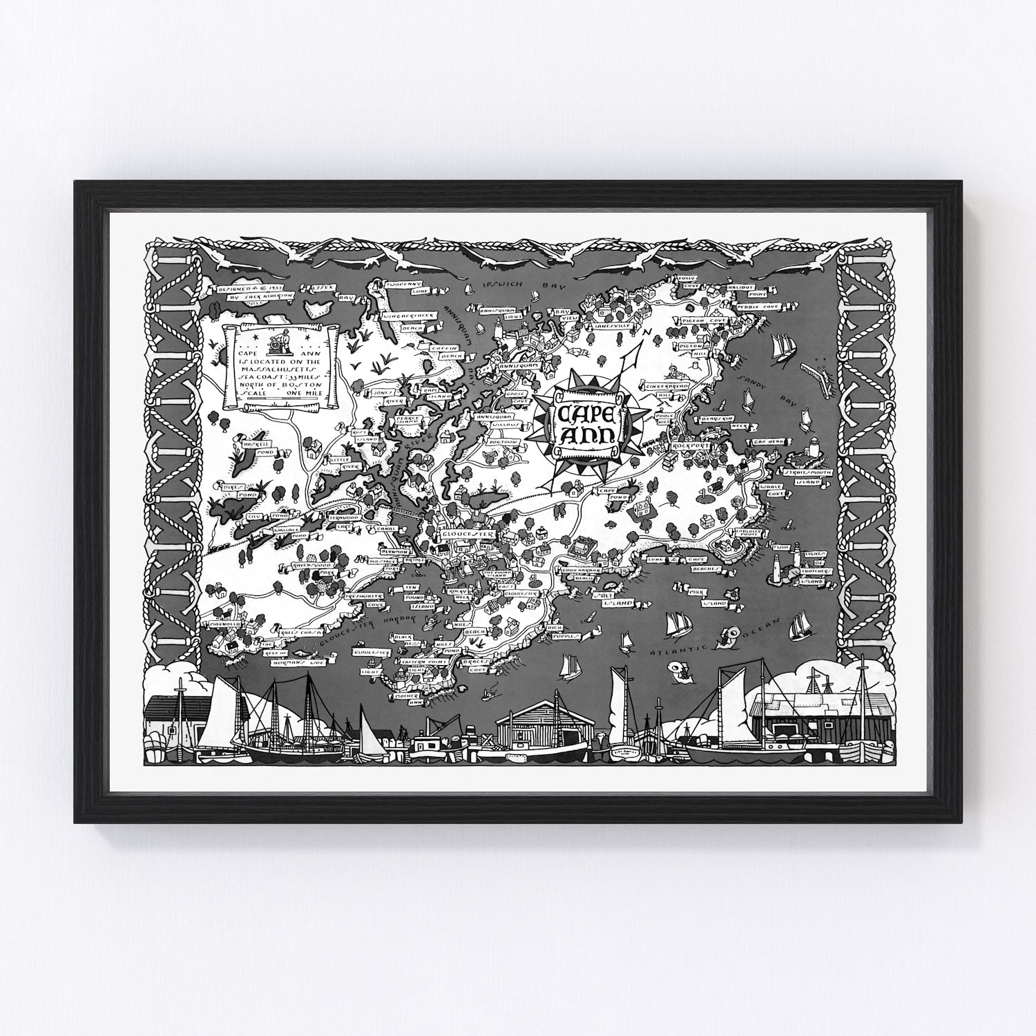 Vintage Map of Cape Ann, 1937