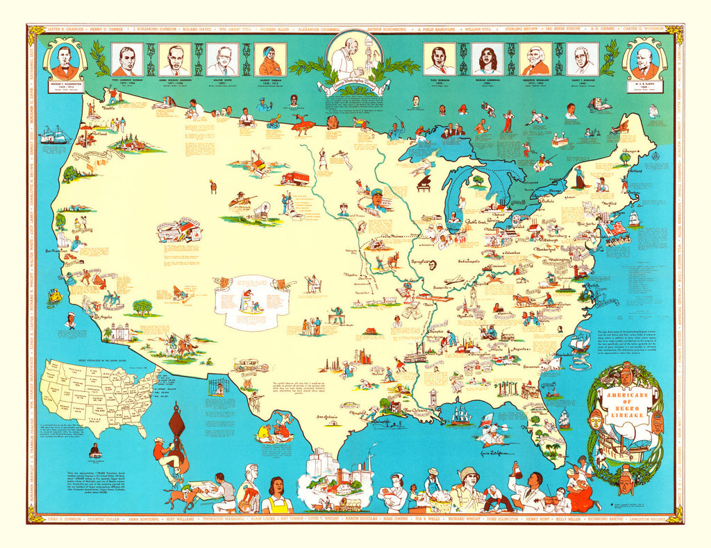 Vintage Map of Americans of Negro Lineage, 1946