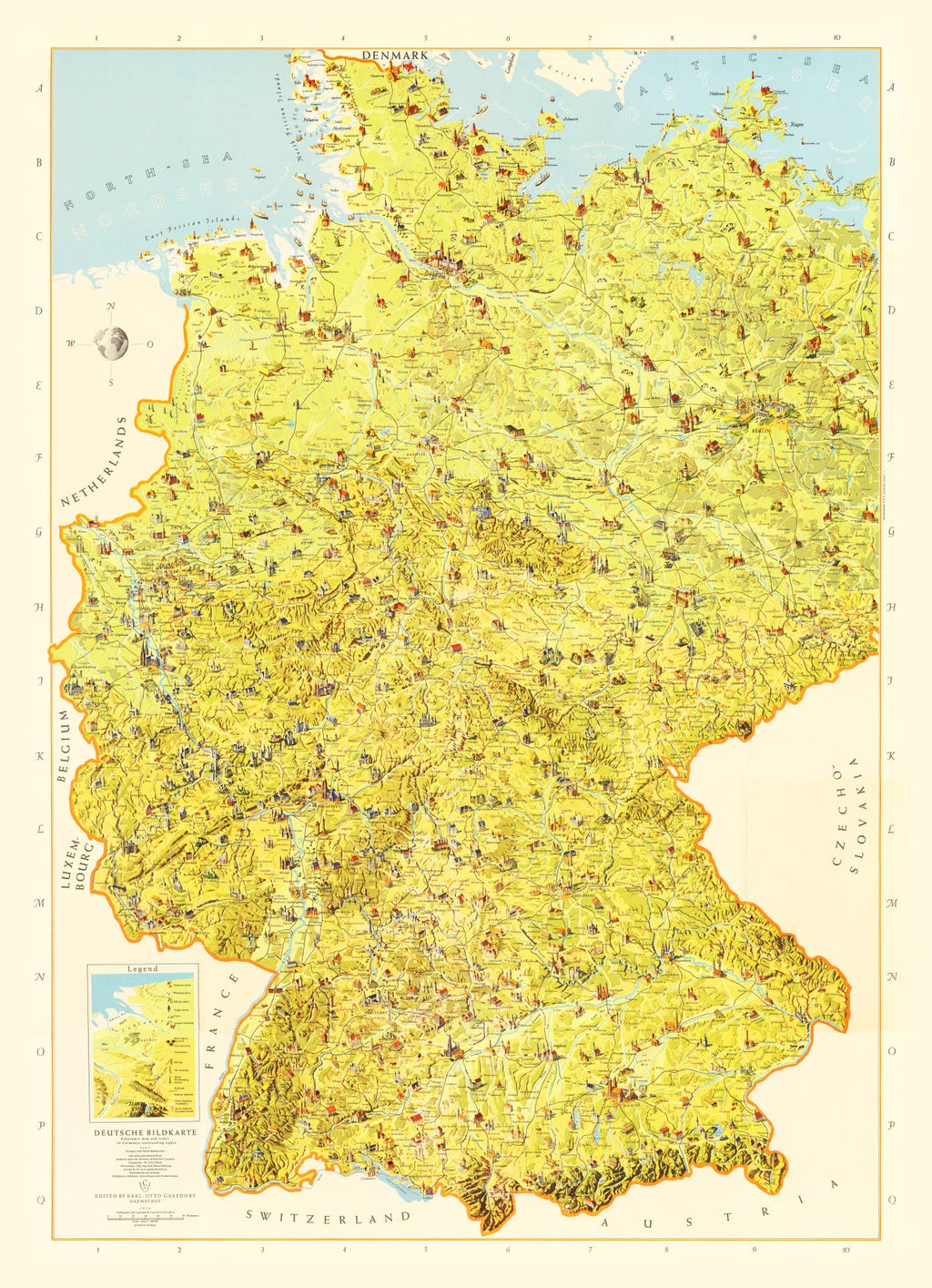 Vintage Map of Germany 1954