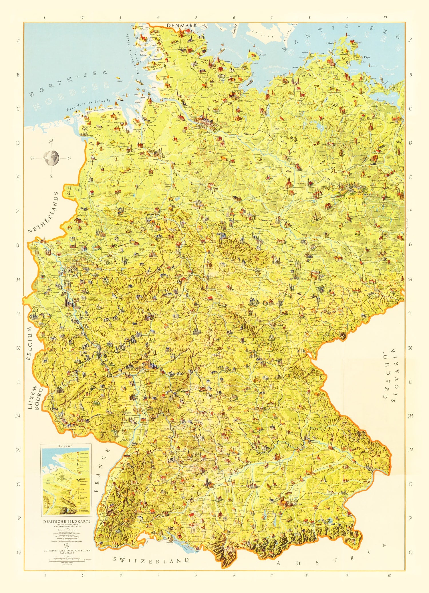 Vintage Map of Germany 1954
